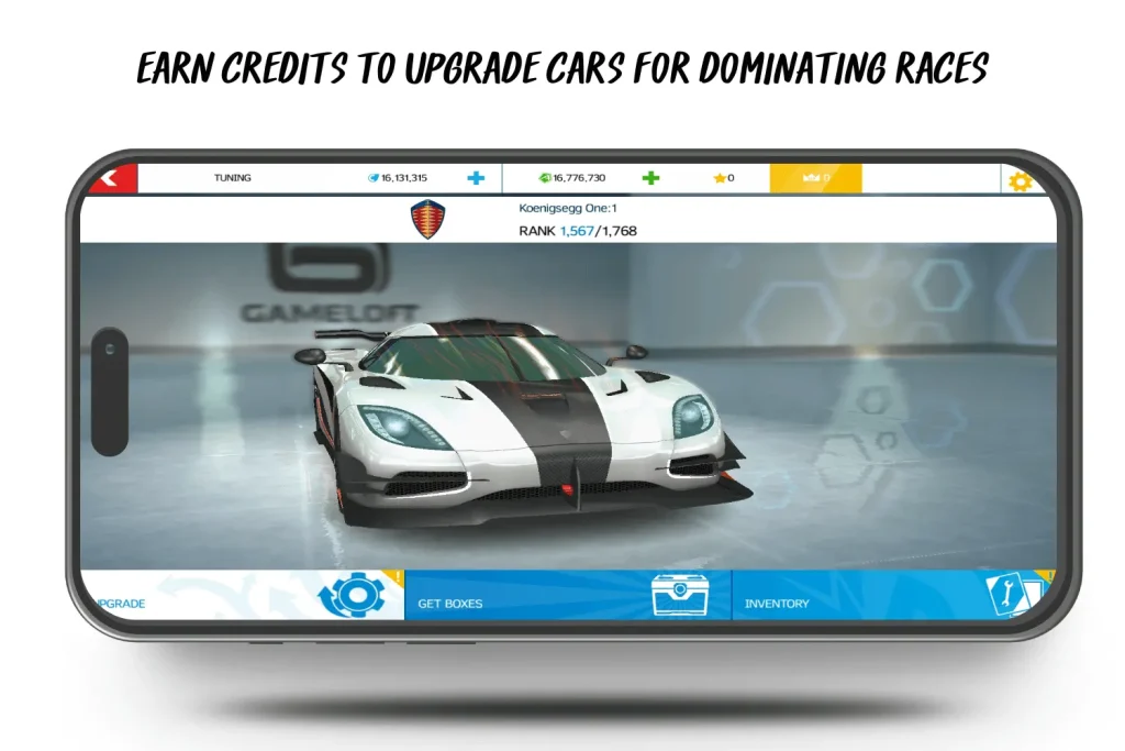 earn credits to upgrade cars for dominating races