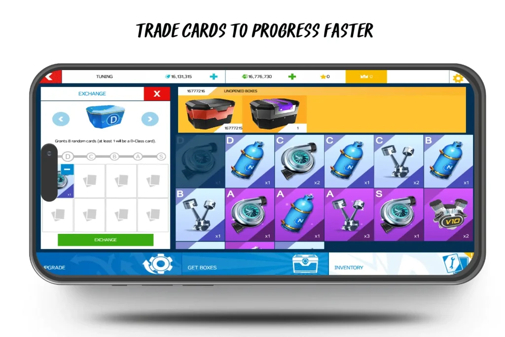trade cards to progress faster