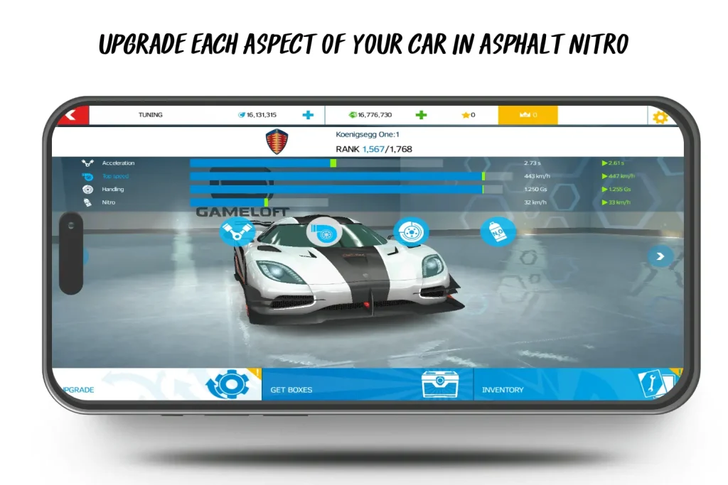 upgrade each aspect of your car in asphalt nitro